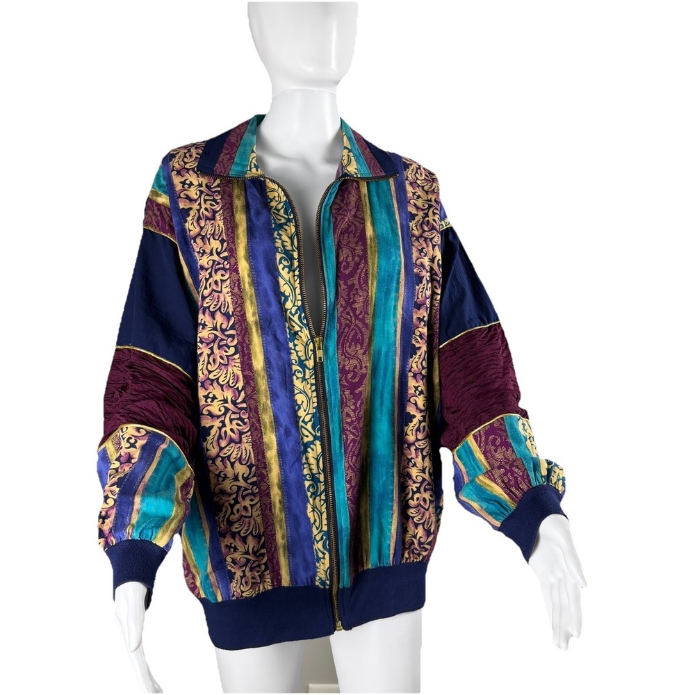 Vintage Silver 80s- 90sThreads purple and blue printed jacket L-MADE IN U.S.A.